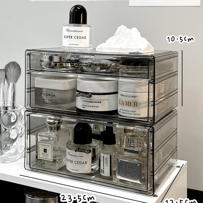 Kosmeetika hoiukarp, lauaarvuti sahtliga tualettlaud, huulepulgakarp, parfüümimask, akrüülist hoiuriiul