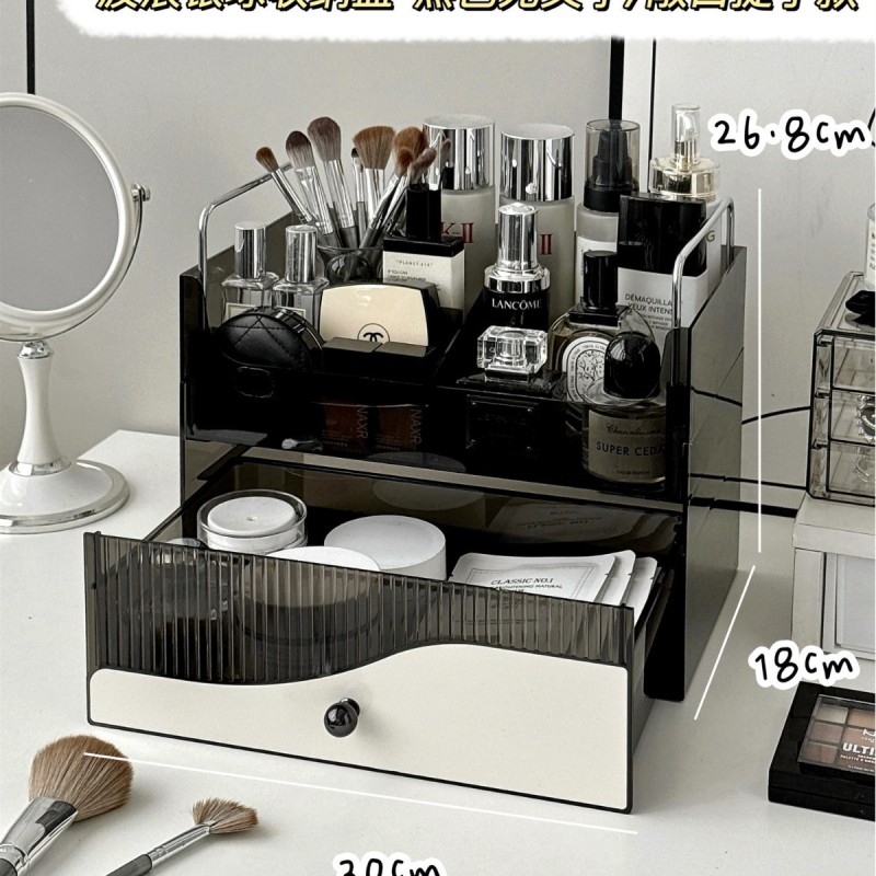 Kosmeetika hoiukarp, lauaarvuti sahtliga tualettlaud, huulepulgakarp, parfüümimask, akrüülist hoiuriiul