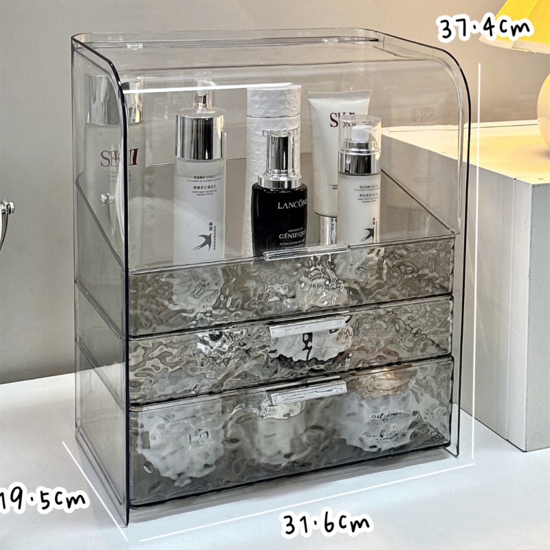 Kosmeetika hoiukarp, lauaarvuti sahtliga tualettlaud, huulepulgakarp, parfüümimask, akrüülist hoiuriiul
