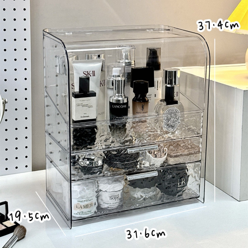 Kosmeetika hoiukarp, lauaarvuti sahtliga tualettlaud, huulepulgakarp, parfüümimask, akrüülist hoiuriiul