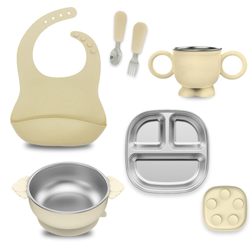 Laste söögitaldrikute komplekt, väikesed lauanõude komplektid, silikoonist, kukkumiskindel, eemaldatav, 304 roostevabast terasest söögitaldrik iminapaga