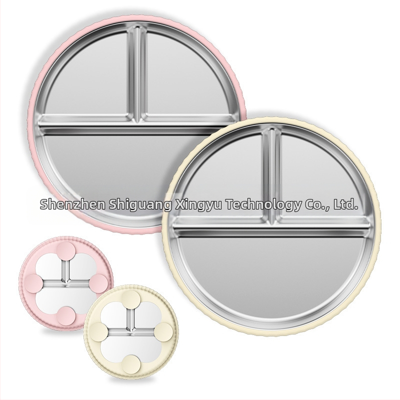 Laste söögitaldrikute komplekt, väikesed lauanõude komplektid, silikoonist, kukkumiskindel, eemaldatav, 304 roostevabast terasest söögitaldrik iminapaga