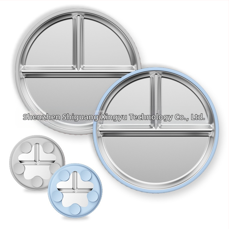 Laste söögitaldrikute komplekt, väikesed lauanõude komplektid, silikoonist, kukkumiskindel, eemaldatav, 304 roostevabast terasest söögitaldrik iminapaga