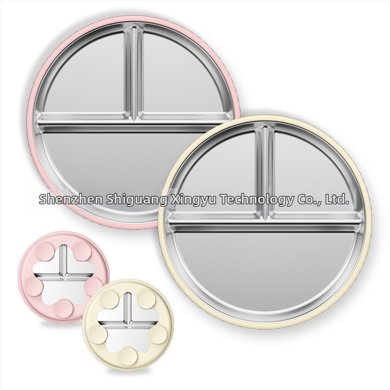 Laste söögitaldrikute komplekt, väikesed lauanõude komplektid, silikoonist, kukkumiskindel, eemaldatav, 304 roostevabast terasest söögitaldrik iminapaga