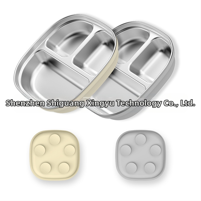 Laste söögitaldrikute komplekt, väikesed lauanõude komplektid, silikoonist, kukkumiskindel, eemaldatav, 304 roostevabast terasest söögitaldrik iminapaga