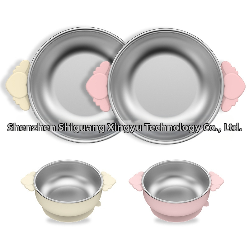 Laste söögitaldrikute komplekt, väikesed lauanõude komplektid, silikoonist, kukkumiskindel, eemaldatav, 304 roostevabast terasest söögitaldrik iminapaga