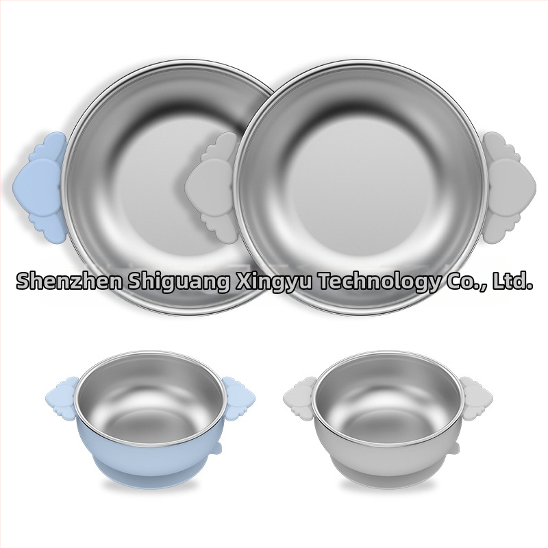 Laste söögitaldrikute komplekt, väikesed lauanõude komplektid, silikoonist, kukkumiskindel, eemaldatav, 304 roostevabast terasest söögitaldrik iminapaga