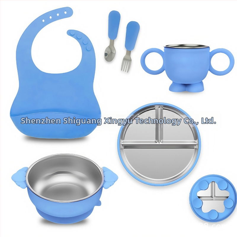 Laste söögitaldrikute komplekt, väikesed lauanõude komplektid, silikoonist, kukkumiskindel, eemaldatav, 304 roostevabast terasest söögitaldrik iminapaga