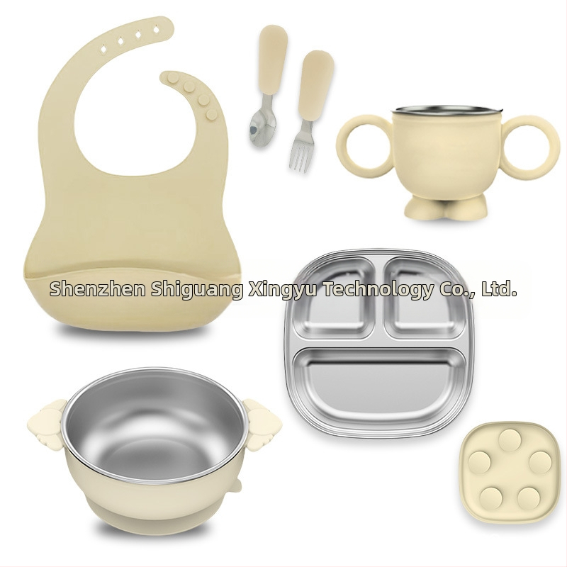 Laste söögitaldrikute komplekt, väikesed lauanõude komplektid, silikoonist, kukkumiskindel, eemaldatav, 304 roostevabast terasest söögitaldrik iminapaga