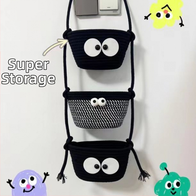 Seinale kinnitatav hoiukorv, rippkorv, ühiselamutoa hoiuriiul, seinale kinnitatav kott, puuvillase niidiga kootud seinale kinnitatav uks, tagaseina hoiukorv