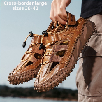 „AliExpress“ vyriški madingi laisvalaikio bateliai, didelio dydžio basutės, 2025 m. vasaros itin pluošto odiniai batai, didmeninė prekyba.