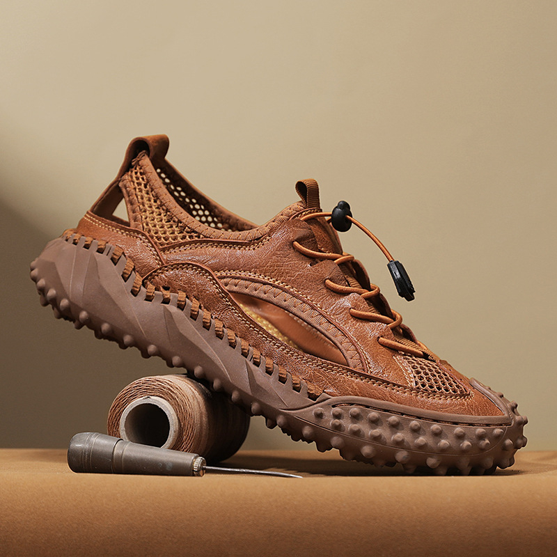 „AliExpress“ vyriški madingi laisvalaikio bateliai, didelio dydžio basutės, 2025 m. vasaros itin pluošto odiniai batai, didmeninė prekyba.