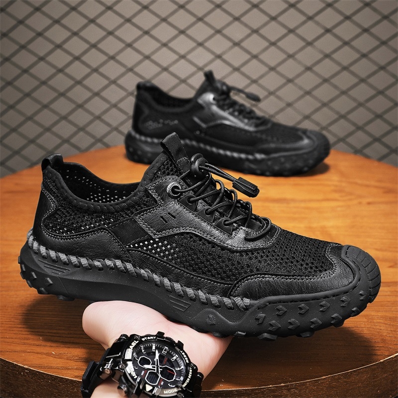 „AliExpress“ vyriški madingi laisvalaikio bateliai, didelio dydžio basutės, 2025 m. vasaros itin pluošto odiniai batai, didmeninė prekyba.