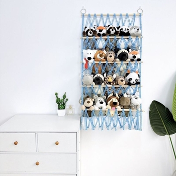 Pliušinė lėlių laikymo sienelė, skandinaviško stiliaus, austas dvisluoksnis laikymo stovas, paprastas dekoratyvinis žaislų tinklelio maišelis, pakabinamas dekoravimas
