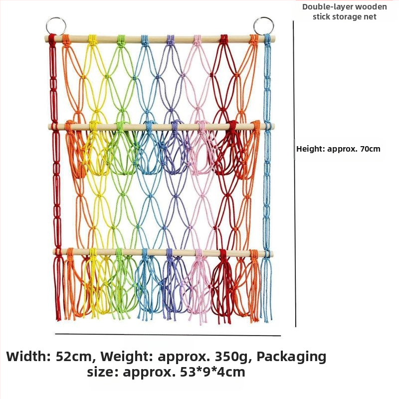 Pliušinė lėlių laikymo sienelė, skandinaviško stiliaus, austas dvisluoksnis laikymo stovas, paprastas dekoratyvinis žaislų tinklelio maišelis, pakabinamas dekoravimas