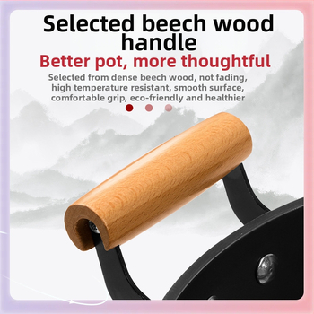 ✣ Παχύ παλιομοδίτικο διπλό αυτί σιδερένιο γουόκ οικιακής χρήσης με βαθύ στιφάδο, επίπεδη βάση, μεγάλο αντικολλητικό γουόκ επαγωγικής κουζίνας