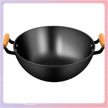 ✣ Παχύ παλιομοδίτικο διπλό αυτί σιδερένιο γουόκ οικιακής χρήσης με βαθύ στιφάδο, επίπεδη βάση, μεγάλο αντικολλητικό γουόκ επαγωγικής κουζίνας