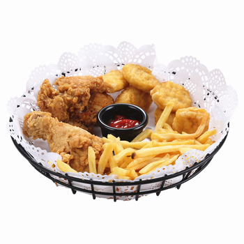 Amerikietiško stiliaus kūrybingi stalo įrankiai, geležiniai kepti užkandžių krepšeliai, bulvyčių fri krepšeliai, kepti krepšeliai, desertui skirti kepti viščiukai, duonos krepšeliai, lėkščių indai