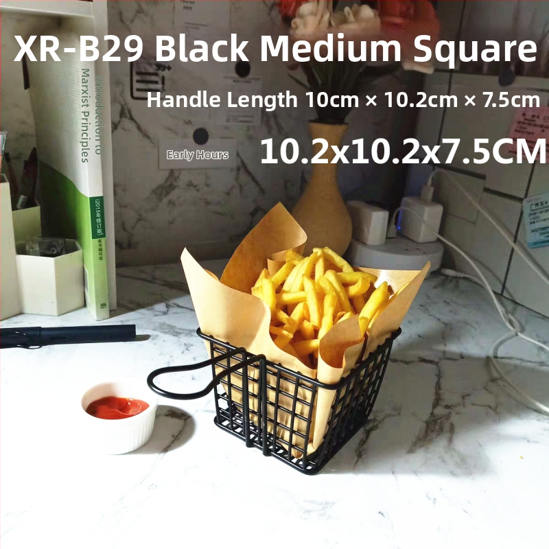 Amerikietiško stiliaus kūrybingi stalo įrankiai, geležiniai kepti užkandžių krepšeliai, bulvyčių fri krepšeliai, kepti krepšeliai, desertui skirti kepti viščiukai, duonos krepšeliai, lėkščių indai