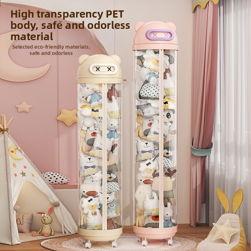 Pliušinis žaislų laikymo statinė, vaikų lėlės „Muppet“, organizuojanti didelę lėlių laikymo vamzdelį, permatomą cilindrinę laikymo dėžę