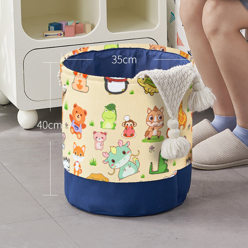 Mänguasjade hoiukast, koomiksikangast, laste nukkude hoiukorv, suur paksendatud hoiutünn, beebitarvete hoiukott