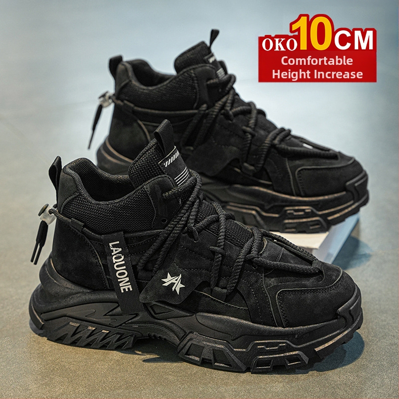 Sügis- ja talvised kõrge säärega meeste kingad, 10 cm kõrgused vabaaja Torre kingad, nähtamatu sisemine kõrgendus, universaalsed kulumiskindlad platvormkingad