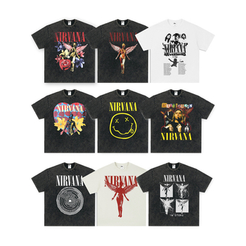 Nirvana Rock American 3D digitaaltrükiga retro lühikeste varrukatega T-särk, piiriülese trükiga, Ameerika moodne vintage puuvillaimitatsioon