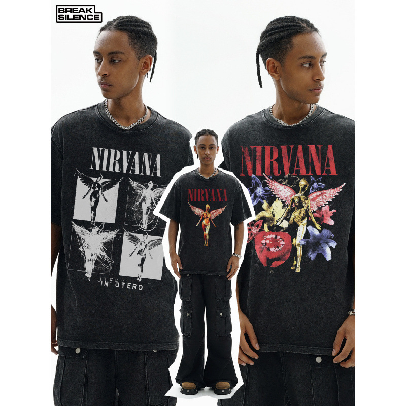 Nirvana Rock American 3D digitaaltrükiga retro lühikeste varrukatega T-särk, piiriülese trükiga, Ameerika moodne vintage puuvillaimitatsioon