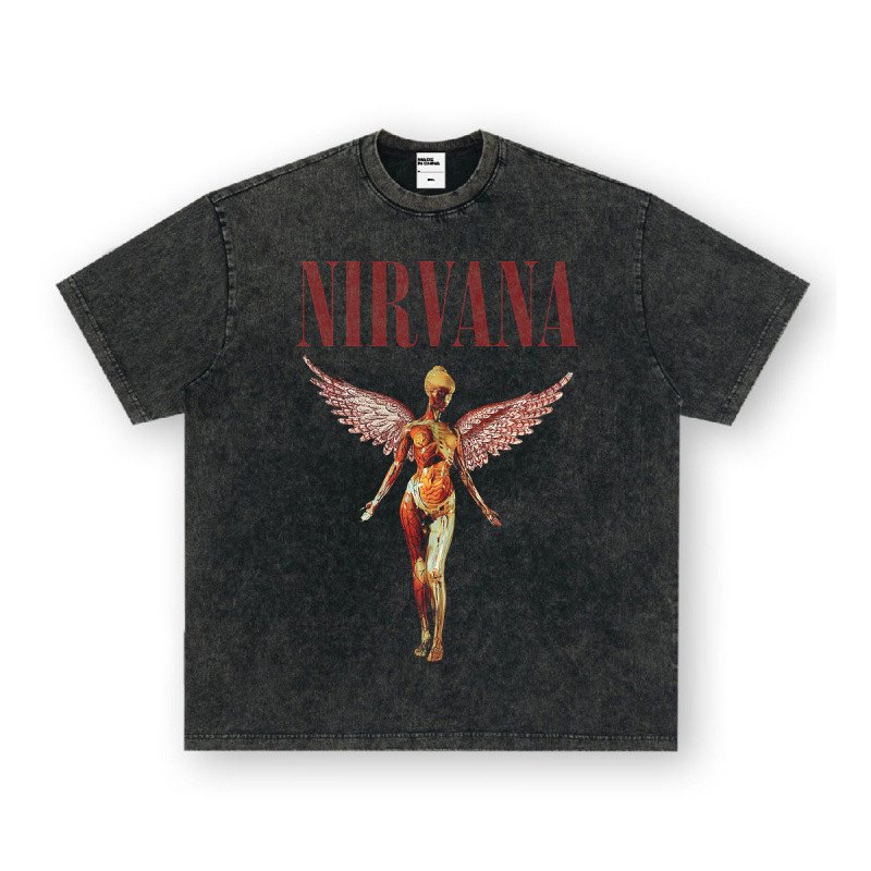 Nirvana Rock American 3D digitaaltrükiga retro lühikeste varrukatega T-särk, piiriülese trükiga, Ameerika moodne vintage puuvillaimitatsioon