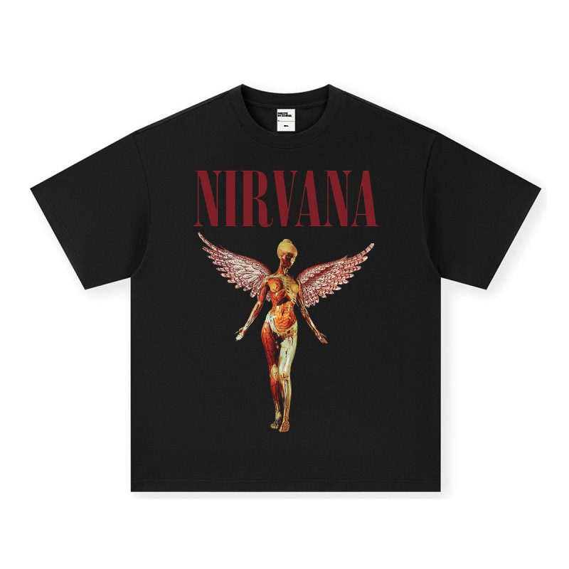 Nirvana Rock American 3D digitaaltrükiga retro lühikeste varrukatega T-särk, piiriülese trükiga, Ameerika moodne vintage puuvillaimitatsioon