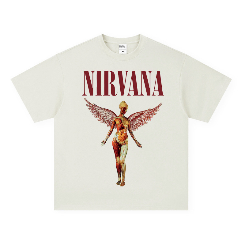 Nirvana Rock American 3D digitaaltrükiga retro lühikeste varrukatega T-särk, piiriülese trükiga, Ameerika moodne vintage puuvillaimitatsioon
