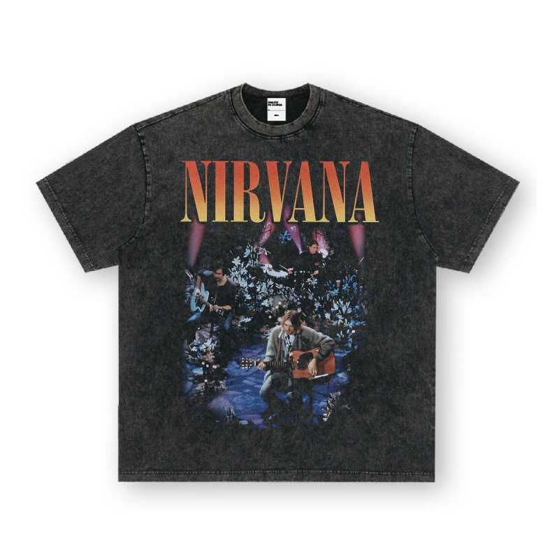 Nirvana Rock American 3D digitaaltrükiga retro lühikeste varrukatega T-särk, piiriülese trükiga, Ameerika moodne vintage puuvillaimitatsioon