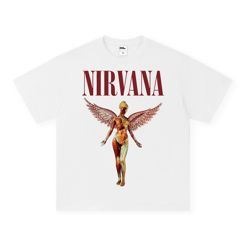 Nirvana Rock American 3D digitaaltrükiga retro lühikeste varrukatega T-särk, piiriülese trükiga, Ameerika moodne vintage puuvillaimitatsioon