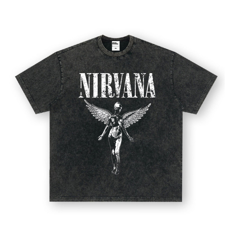 Nirvana Rock American 3D digitaaltrükiga retro lühikeste varrukatega T-särk, piiriülese trükiga, Ameerika moodne vintage puuvillaimitatsioon