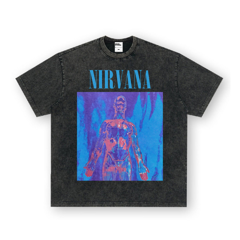 Nirvana Rock American 3D digitaaltrükiga retro lühikeste varrukatega T-särk, piiriülese trükiga, Ameerika moodne vintage puuvillaimitatsioon
