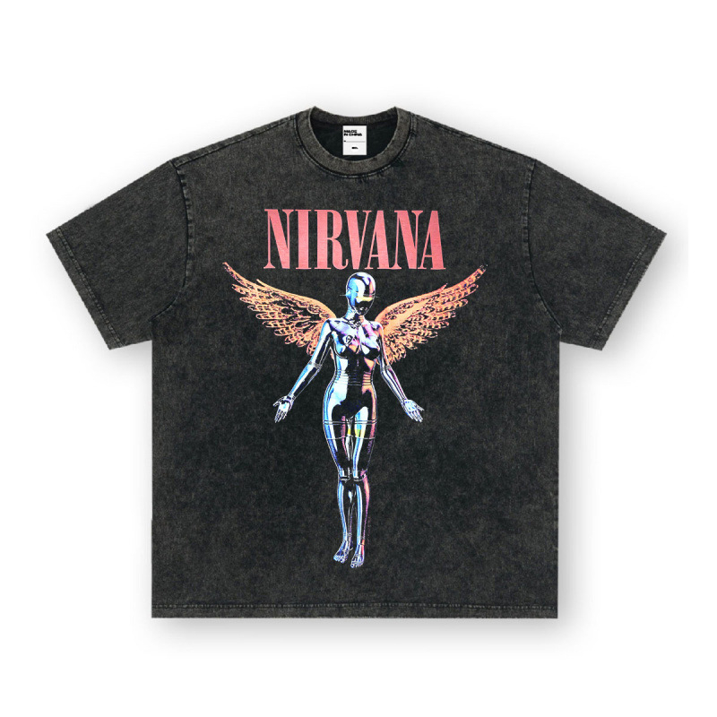 Nirvana Rock American 3D digitaaltrükiga retro lühikeste varrukatega T-särk, piiriülese trükiga, Ameerika moodne vintage puuvillaimitatsioon