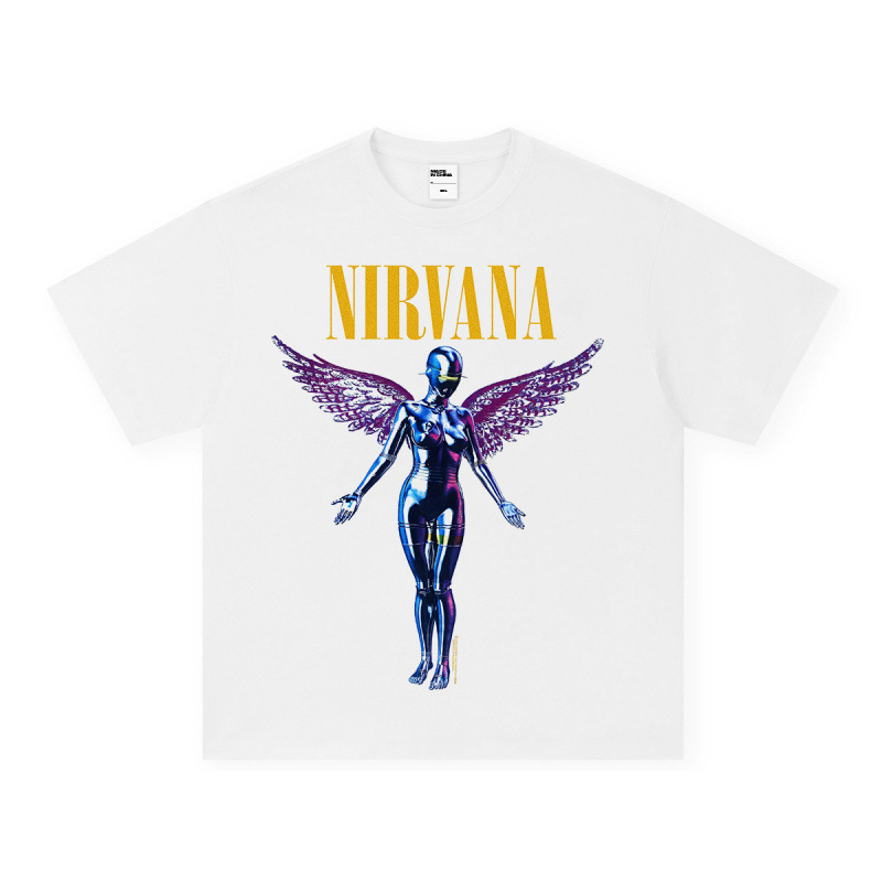 Nirvana Rock American 3D digitaaltrükiga retro lühikeste varrukatega T-särk, piiriülese trükiga, Ameerika moodne vintage puuvillaimitatsioon