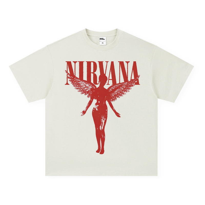 Nirvana Rock American 3D digitaaltrükiga retro lühikeste varrukatega T-särk, piiriülese trükiga, Ameerika moodne vintage puuvillaimitatsioon