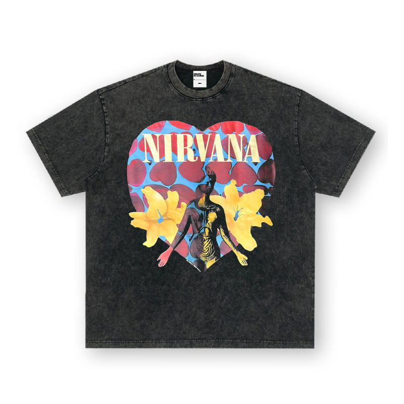 Nirvana Rock American 3D digitaaltrükiga retro lühikeste varrukatega T-särk, piiriülese trükiga, Ameerika moodne vintage puuvillaimitatsioon