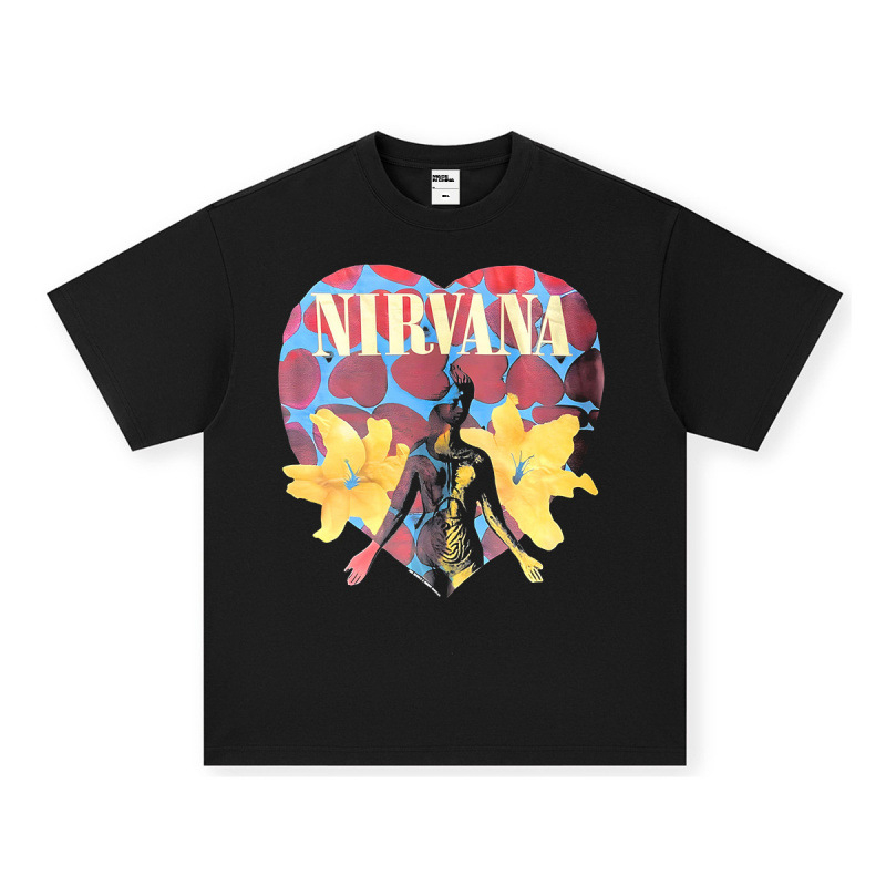 Nirvana Rock American 3D digitaaltrükiga retro lühikeste varrukatega T-särk, piiriülese trükiga, Ameerika moodne vintage puuvillaimitatsioon