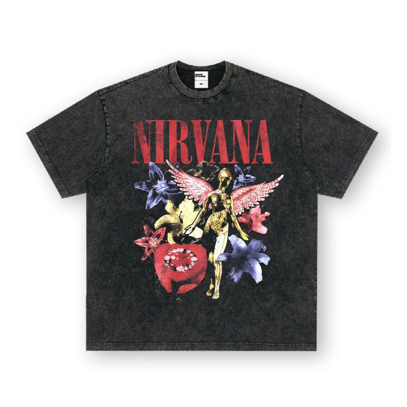Nirvana Rock American 3D digitaaltrükiga retro lühikeste varrukatega T-särk, piiriülese trükiga, Ameerika moodne vintage puuvillaimitatsioon
