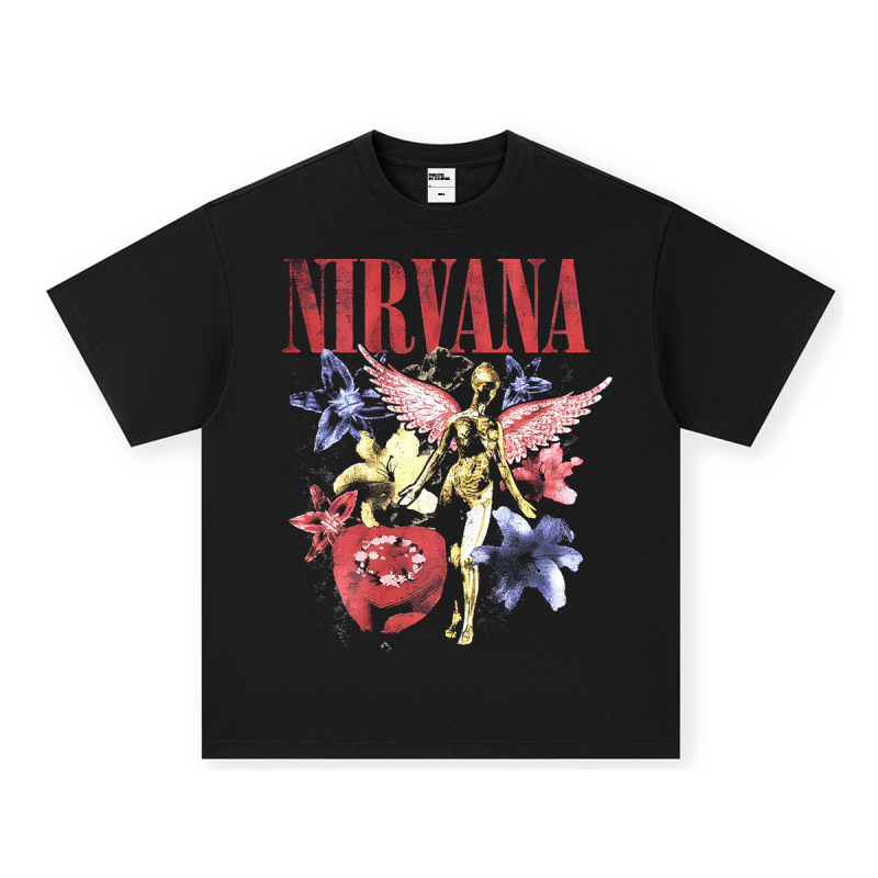 Nirvana Rock American 3D digitaaltrükiga retro lühikeste varrukatega T-särk, piiriülese trükiga, Ameerika moodne vintage puuvillaimitatsioon
