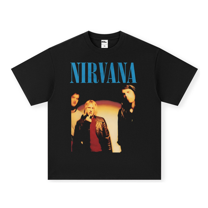 Nirvana Rock American 3D digitaaltrükiga retro lühikeste varrukatega T-särk, piiriülese trükiga, Ameerika moodne vintage puuvillaimitatsioon