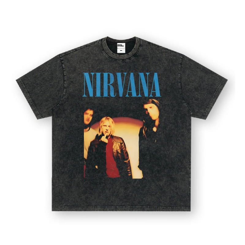 Nirvana Rock American 3D digitaaltrükiga retro lühikeste varrukatega T-särk, piiriülese trükiga, Ameerika moodne vintage puuvillaimitatsioon