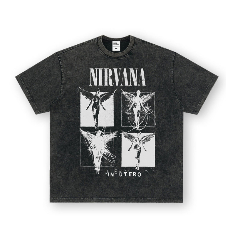 Nirvana Rock American 3D digitaaltrükiga retro lühikeste varrukatega T-särk, piiriülese trükiga, Ameerika moodne vintage puuvillaimitatsioon