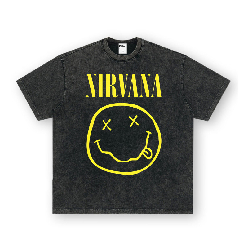 Nirvana Rock American 3D digitaaltrükiga retro lühikeste varrukatega T-särk, piiriülese trükiga, Ameerika moodne vintage puuvillaimitatsioon