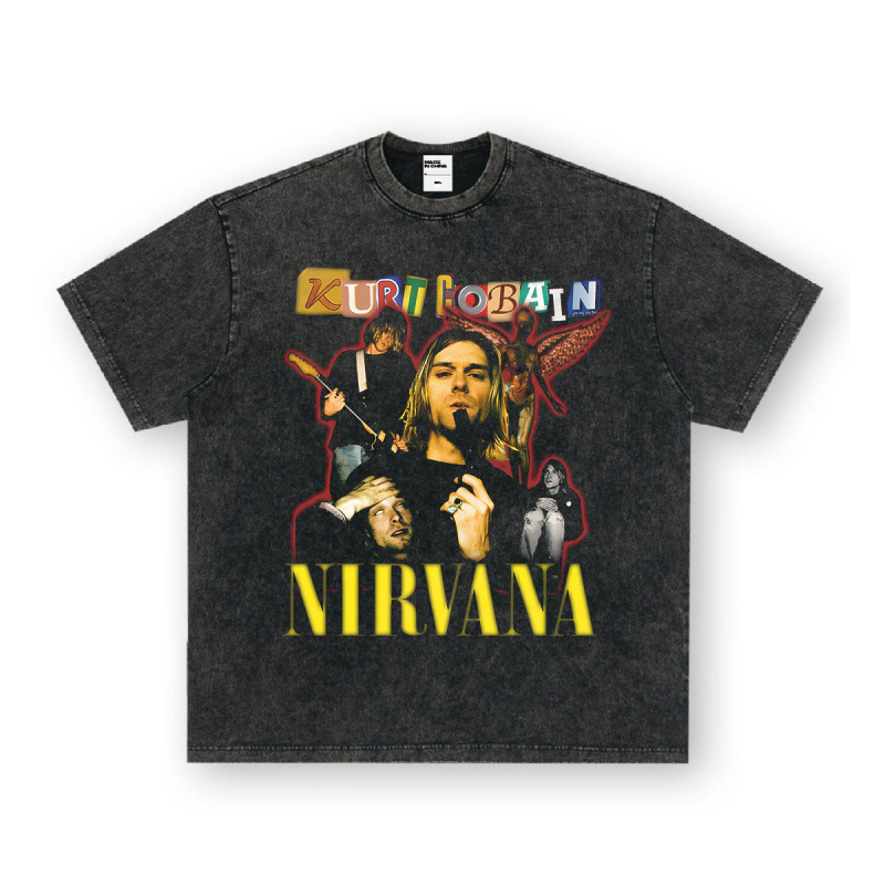 Nirvana Rock American 3D digitaaltrükiga retro lühikeste varrukatega T-särk, piiriülese trükiga, Ameerika moodne vintage puuvillaimitatsioon