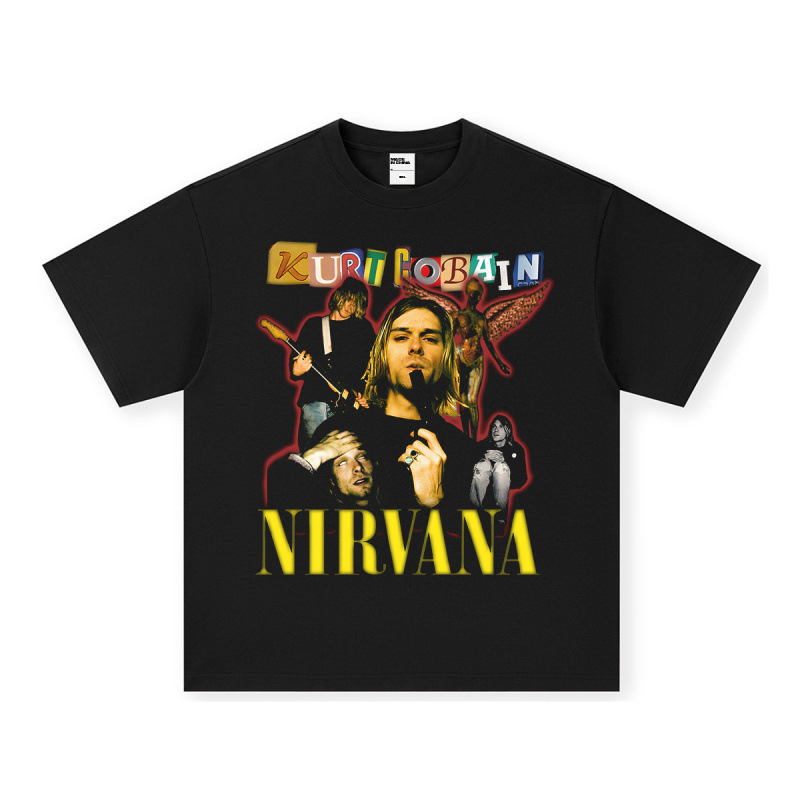 Nirvana Rock American 3D digitaaltrükiga retro lühikeste varrukatega T-särk, piiriülese trükiga, Ameerika moodne vintage puuvillaimitatsioon