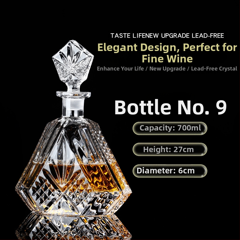 Europietiško stiliaus krištolo stiklinis vyno butelis, asmeninis dekanteris, buitinis sandarus vyno butelis su dangteliu, vyno dozatorius, raudonojo vyno vyno butelis