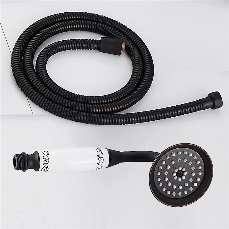 Európai ókori retró stílusú, tiszta réz, tiszta fekete bronz zuhanykabin, kézi kis, puffadt fejzuhany, kézi permetező, egyetlen zuhanyfejjel.